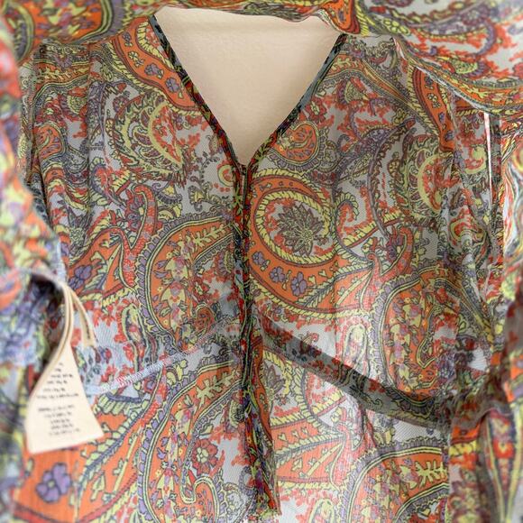 L'Agence Pixie Bohemian Blouse Womens Small Paisley Long Sleeve Boho Cinch Tie - Picture 7 of 11